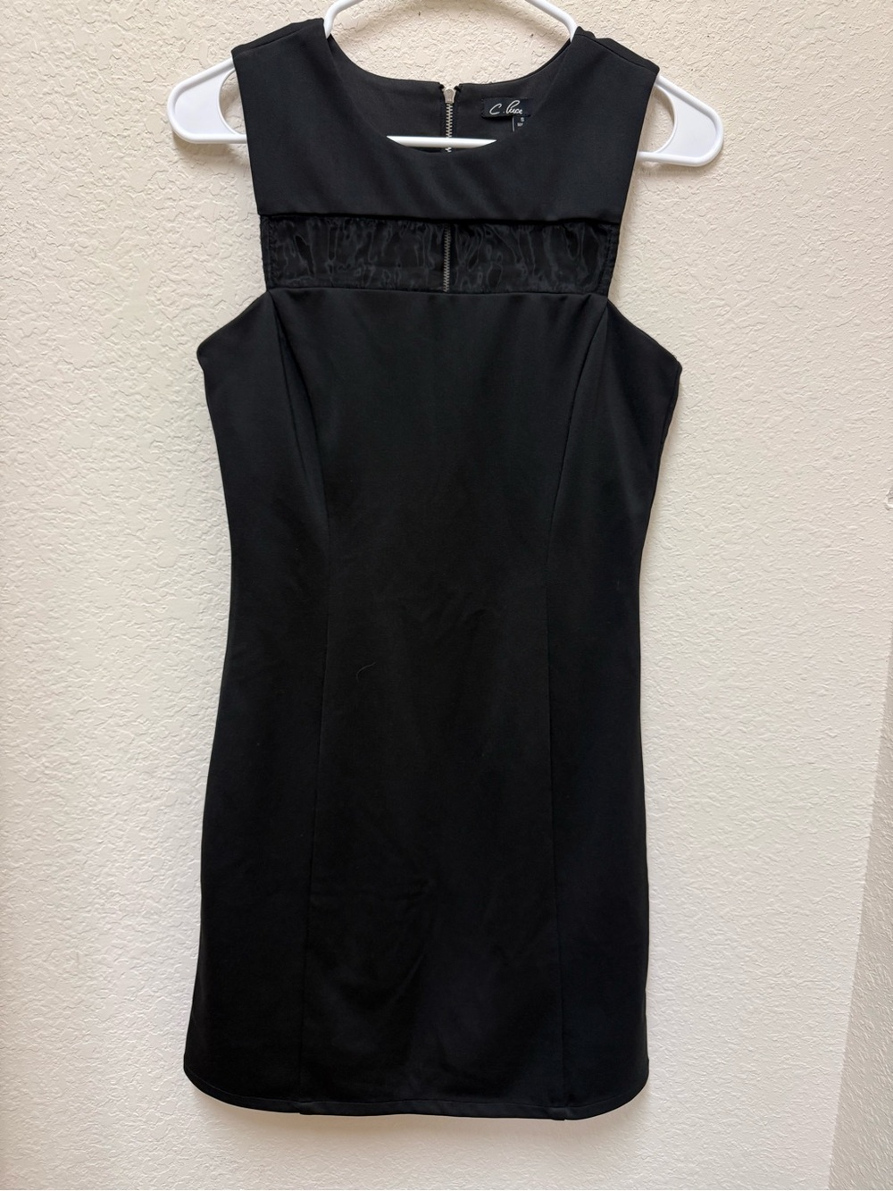 C. Luce Black Sleeveless Mini Dress with Sheer Yoke